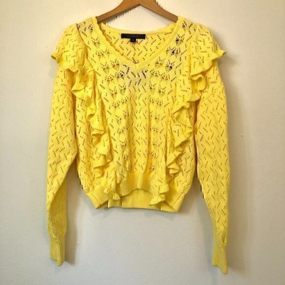 NEW NWT MARC NEW YORK Bright Yellow Sweater Cropped Cottagecore Boho 100% Cotton - Picture 2 of 9